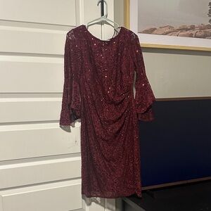 Night Way Collections Burgundy Sequin Long Sleeve Dress